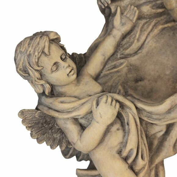 Victorian Winged Cherubs Wall Pocket Resin Garden Art Ornament Faux Concrete - Picture 6 of 10